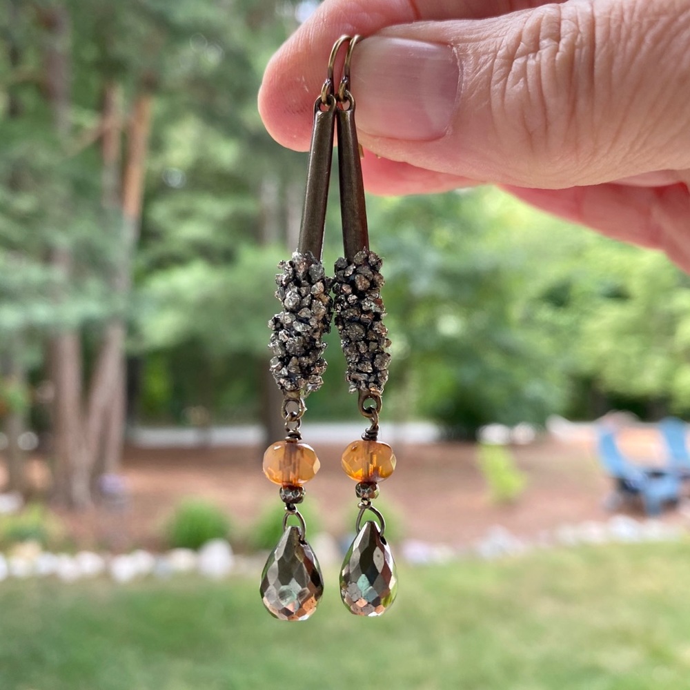 Glam-Grunge Earrings with Crushed Pyrite
